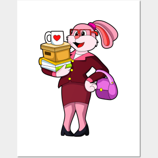 Bunny as Secretary with Cup Books & Carton Posters and Art